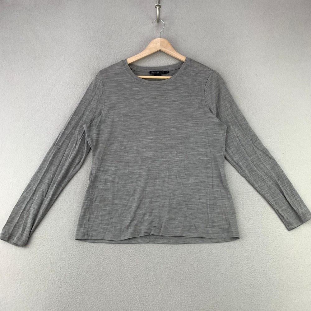 Pendleton Merino Wool Long Sleeve Top Women Large Petite Gray Crew Neck Casual